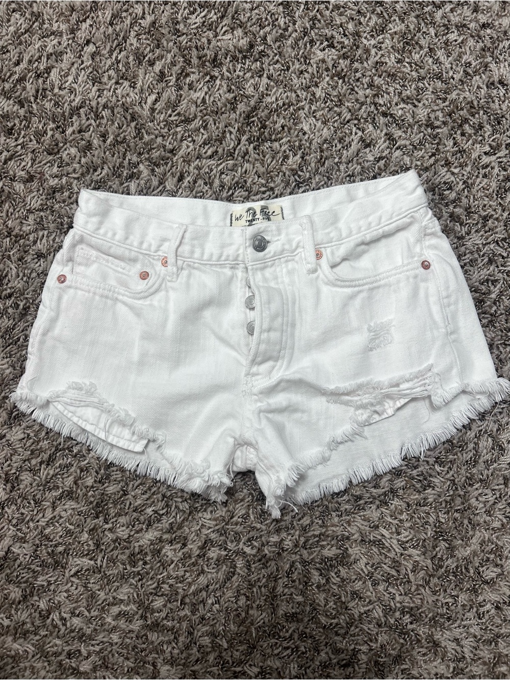 Free People White Distressed Denim Shortie Shorts